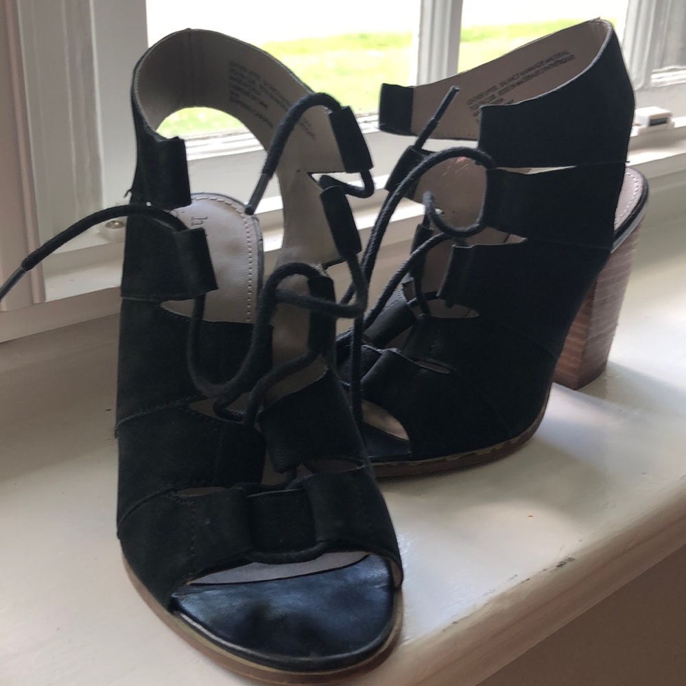 Black lace up heeled sandals